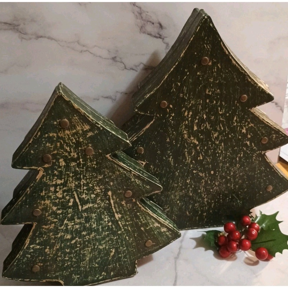 Vintage‎ Christmas Tree Nesting Boxes Small 9" Large 10"